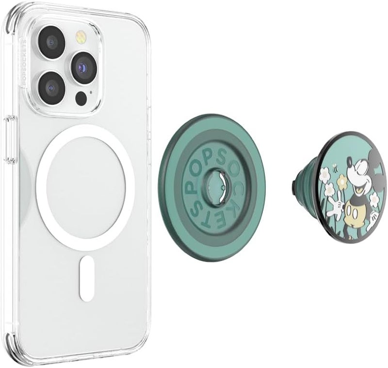 POPSOCKETS Phone Grip for MagSafe with Kickstand, Magnetic Stand, Swappable Top, Secure Hold for iPhone MagSafe Cases, Phone & Tablet Grip, Disney - Enamel Tonal Flower Mickey - Image 1